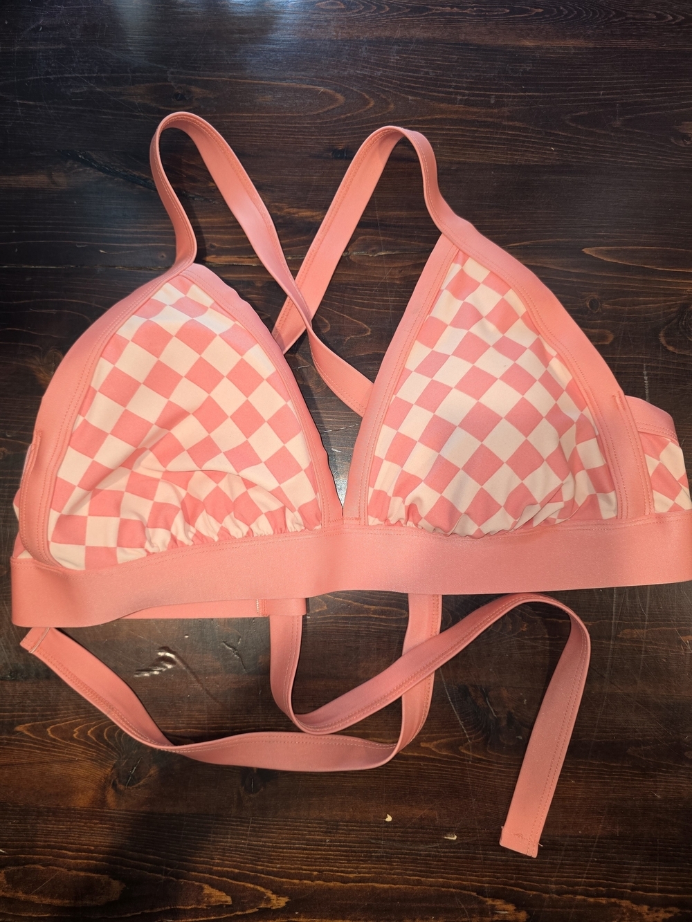 Kona Sol Pink Checkered Bikini Top | Cross-Back Swimwear | Women's Size 1X